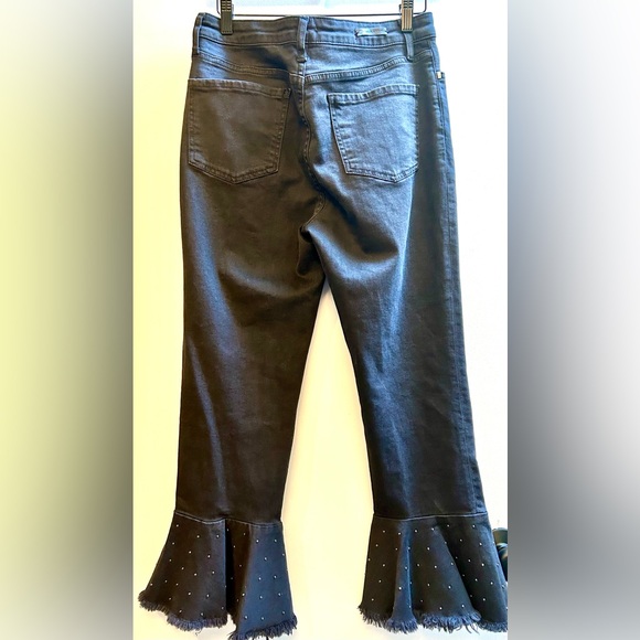 Anthropologie PILCRO Letterpress Cropped Studded Ruffled Black Jeans - Picture 5 of 10